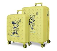 Joumma Disney Minnie Line Set di valigie giallo 55/65 cm rigido 6,8 kg Chiusura TSA integrata ABS 6,8 kg 109L estensibile bagaglio a mano