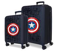 Joumma Marvel Captain America Set di valigie blu 55/65 cm rigida 6,8 kg chiusura TSA integrata ABS 6,8 kg 109L espandibile bagaglio a mano
