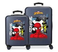 Joumma Marvel Graffity Of Spiderman Set di Bagagli Blu 55/65 cm Rigido 6 kg Lucchetto a Combinazione Laterale ABS 6 kg 91L Bagaglio a Mano