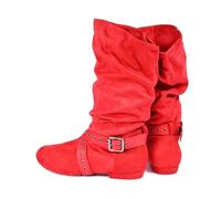 Jouncing Suede Suola Boot Step Donne Latino Danza Stivali Salsa Scarpa Lungo Warm Up Line Scarpe West Coast Swing Dance Boots, Rosso, 44 EU