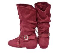 Jouncing Suede Suola Boot Step Donne Latino Danza Stivali Salsa Scarpa Lungo Warm Up Line Scarpe West Coast Swing Dance Boots, Rosso scuro, 43.5 EU