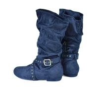 Jouncing Suede Suola Boot Step Donne Latino Danza Stivali Salsa Scarpa Lungo Warm Up Line Scarpe West Coast Swing Dance Boots, Blu, 43.5 EU