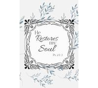 Journal Notebook for women Christian floral blue, He Restores My Soul Bible Verse, 6x9 lined pages