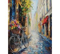 Journal "Oil Like Painting Vintage Bike with Flowers" Composition Notebook, 120 Pages, college ruled.