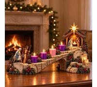 Journey to Bethlehem Lighted Advent Nativity Path,4 W hristmas Decor（1） | Mary & Joseph journey past four glowing Advent markers to a lighted Nativity beneath the Bethlehem Star for indoor home mante