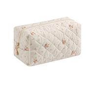 JOVAKIT Beauty case quadrato carino per donne, borsa cosmetica estetica floreale coquette, borsa da toilette con cerniera, borsa organizer da viaggio, Fiore Piccolo Bianco