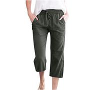 jovati Pantaloni Capri da donna 2024 estivi casual larghi con coulisse elastica in vita pantaloni in lino comodi pantaloni corti, Verde militare, 4XL