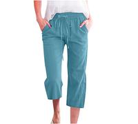 jovati Pantaloni Capri estivi con coulisse elastica in vita, Celeste, L