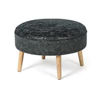 Joveco Piccolo pouf rotondo, poggiapiedi imbottito in velluto, con gambe in legno, sgabello da toeletta per camera da letto e soggiorno (grigio-oro)