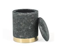 Joveco Pouf rotondo con coperchio rimovibile, sgabello imbottito imbottito con base placcata in oro, ideale per soggiorno, camera da letto, sala trucco (grigio-nero)