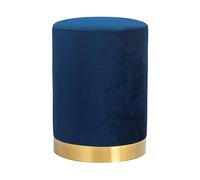 Joveco Pouf rotondo, poggiapiedi in velluto con base in metallo dorato, moderno sgabello imbottito per soggiorno camera da letto, blu