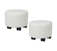 Joveco Set di 2 ottomane rotonde con rotelle, poggiapiedi imbottito, per soggiorno, camera da letto, ufficio, bianco