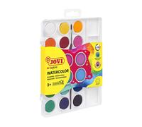 Jovi - Kit Acquarello con Pennello, 18 teglie 22mm, Colori Brillanti e Intensi, Vernice facile da diluire con acqua e ad asciugatura rapida, Senza Glutine (800/18)