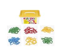 Jovi - Baule con stampi da taglio per argilla da modellare, 96 pezzi | 2 set di lettere, 2 di numeri e 2 di forme geometriche