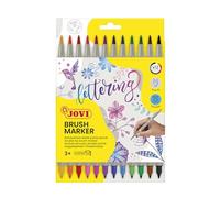 Jovi - BRUSH MARKER - Pennarelli Lettering con doppia punta, punta fine e punta pennello, astuccio con 12 pennarelli colorati (1312DP)