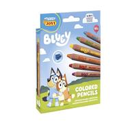 Jovi - My First, matite colorate Bluey, 6 matite in legno extra spesse per bambini dai 12 mesi, 4 in 1, con temperamatite