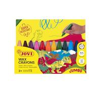 Jovi - Pastelli a cera Rotondi, Confezione da 12 Cere, Colori Assortiti, Tratto liscio e uniforme, Resistenti e ad alte prestazioni, Senza Glutine (980/12)