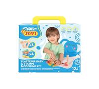 Jovi Plastilina Baby - Il mio primo kit di modellazione, barrette da 38 g 4 colori assortiti + 3 timbri in legno, senza glutine, non secca, per bambini dai 12 mesi (374 WS)
