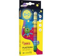 Jovi - Plastilina che si illumina al buio, confezione da 10 bastoncini da 15 grammi, colori assortiti 8 basici + 2 FOSFORESCENTI senza glutine (90/10G)