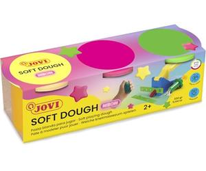 Jovi - Plastilina morbida, Soft Dough BLANDIVER, Scatola con 3 vasetti da 110 g, Colori Neon, Ideale per l'iniziazione al mondo della modellazione