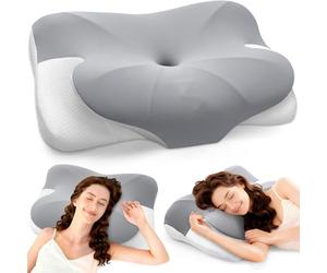 JOVIAL - Cuscino in memory foam, cuscino ortopedico cervicale per dolore al collo e alle spalle, cuscino ergonomico con supporto rigido per il collo e bracciolo per chi dorme sul fianco, sulla schiena