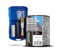 JOVIRA PINTURAS Smalto per cemento stampato + Mini Spot, 2 Mini Rulli Antigoccia, Asta e Paletina. (750 ml, Nero + MiniKit Smalto) E-09-K