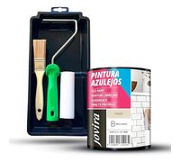 JOVIRA PINTURAS Vernice Per Piastrelle 750 ml | a Base d'acqua e Mini secchio, rullo in schiuma, manico e pennello (750 ml, Pittura Bianco Sporco + Kit Piastrelle) F-13-K