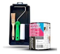 JOVIRA PINTURAS Vernice Per Piastrelle 750 ml | a Base d'acqua e Mini secchio, rullo in schiuma, manico e pennello (750 ml, Pittura Grigio Acciaio + Kit Piastrelle) F-14-K