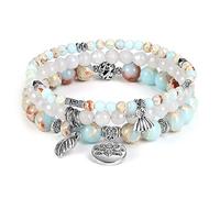 JOVIVI - 3 braccialetti con pietra naturale da donna, fiore di loto, occhio di tigre, ossidiana, rodocrosite, perle energetiche, colore: Sédiment de Mer Jaspe, cod. TTFR2000814
