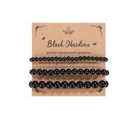 Jovivi 3pz Bracciali Elastici con Perline in Pietra Naturale per Donna Uomo Bracciali Impilabili con Perle Rotondi Pietra e Cristallo Guarigione Reiki Yoga Braccialetti Boho 4/6/8mm (Ossidiana Nera)