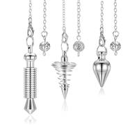 JOVIVI 3pz Pendolino Esoterico a Cono in Rame per Reiki Guarigione, Pendolo Radioestesia Divinazione Esoterismo Catenina, Ciondolo Pendolo Spirale per Terapia Energia Guarigione Meditazione - Argento