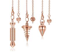 JOVIVI 3pz Pendolino Esoterico a Cono in Rame per Reiki Guarigione, Pendolo Radioestesia Divinazione Esoterismo Catenina, Ciondolo Pendolo Spirale per Terapia Energia Guarigione Meditazione - Oro Rosa
