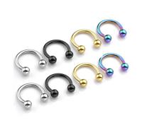 Jovivi 4 paia di orecchini a ferro di cavallo in acciaio inox da 14 G, per setto nasale, trago, cartilagine, elice, labbro, sopracciglio, gioielli, 10 mm
