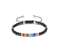 Jovivi 7 Chakra Bracciale con Perline in Pietra Naturale per Donna Bracciale Perle Pietra e Cristallo Regolabile per Reiki Guarigione 4mm Bracciale Sottile Portafortuna Spirituale - Ossidiana