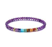 Jovivi 7 Chakra Bracciale Elastico in Pietra Naturale per Donna Ragazza, 4mm Bracciale Sottile con Perline Cristallo di Rocca Portafortuna Reiki Guarigione, Braccialetto Rigido Tibetano in Ametista