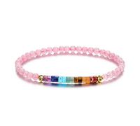 JOVIVI 7 Chakra Bracciale Elastico in Pietra Naturale per Donna Ragazza, 4mm Bracciale Sottile con Perline Cristallo di Rocca Portafortuna Reiki Guarigione, Braccialetto Rigido Tibetano in Quarzo Rosa