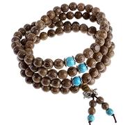 JOVIVI 8mm Bracciale Mala Tibetano con 108 Grani in Legno per Donna Uomo Braccialetto Preghiera Rosario Buddista con Perline per Meditazione Yoga Bracciale Avvolgente Multifilo Elastico Marrone