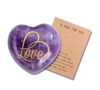 Jovivi Ametista Pietra Naturale a Cuore Incisione Love Dorato per Cristalloterapia Pietra Preoccupazione Viola Contro Ansia Chakra Energia Reiki Abbraccio Tasca Amuleto Meditazione Spirituale 3 cm