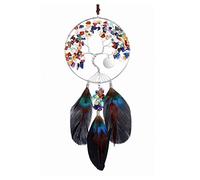 JOVIVI Boho Acchiappasogni di Albero della Vita da Parete con Piuma, Acchiappa Sogni in Pietre Naturali da Appendere, Ornamento Decorazione Casa Auto per Finestre Matrimonio-7 Chakra