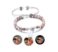 Jovivi Bracciale da Donna Proiezione con Foto Personalizzata Bracciale di Cristallo e Pietra Ciondolo Proiettato Personalizzato Immagine Memoriale Regolabile Regalo Coppia - Cuore Diaspro Zebra Rosa