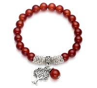 Jovivi Bracciale Elastico in Pietra Naturale con Ciondolo Albero della Vita per Donna Uomo Bracciale con Perline in Cristallo Pendente Albero Tibetano Yoga Braccialetto Portafortuna Reiki Agata Rossa