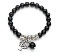Jovivi Bracciale Elastico in Pietra Naturale con Ciondolo Albero della Vita per Donna Uomo Bracciale con Perline in Cristallo Pendente Albero Tibetano Yoga Braccialetto Portafortuna Reiki Agata Nera