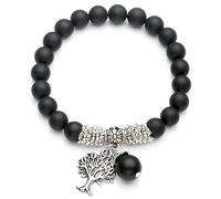 Jovivi Bracciale Elastico in Pietra Naturale con Ciondolo Albero della Vita per Donna Uomo Bracciale con Perline in Cristallo Pendente Albero Tibetano Yoga Braccialetto Portafortuna Reiki Onice