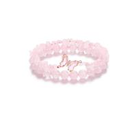 Jovivi Bracciale Farfalla con Perline in Pietra Naturale per Donna Bracciale Elastico Pietra e Cristallo con Ciondolo Farfalla di Vetro Braccialetti a Strati Impilabile Reiki Guarigione - Quarzo Rosa