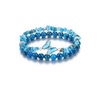 Jovivi Bracciale Farfalla con Perline in Pietra Naturale per Donna Bracciale Elastico Pietra e Cristallo con Ciondolo Farfalla di Vetro Braccialetti a Strati Impilabile Reiki Guarigione - Apatite