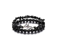 Jovivi Bracciale Farfalla con Perline in Pietra Naturale per Donna Bracciale Elastico Pietra e Cristallo con Ciondolo Farfalla di Vetro Braccialetti a Strati Impilabile Reiki Guarigione - Ossidiana