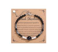 Jovivi Bracciale in Pietre Naturali da Uomo Donna 4mm Bracciale Perline Pietre e Cristalli con Ciondolo Sfera Ematite Conchiglia Unisex Bracciale Portafortuna Regolabile Reiki Guarigione - Ossidiana