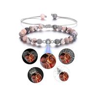 Jovivi Bracciale Proiezione con Foto Personalizzata Donna Bracciale con Perline in Pietra Naturale Foto Dentro Personalizzabile Proiettata Braccialetto Regolabile Memoriale Rotondo Diaspro Zebra Rosa