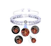Jovivi Bracciale Proiezione con Foto Personalizzata per Donna Bracciale con Perline in Pietra Naturale Foto Dentro Personalizzabile Proiettata Braccialetto Regolabile Memoriale Rotondo Howlite Bianco