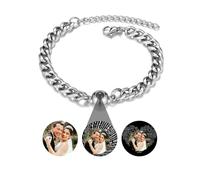 Jovivi Bracciale Proiezione con Foto Personalizzata per Donna Uomo Unisex Bracciale Ciondolo Personalizzabile Foto Proiettata con I Love You in 100 Lingue Regalo Anniversario - Argento Rotondo